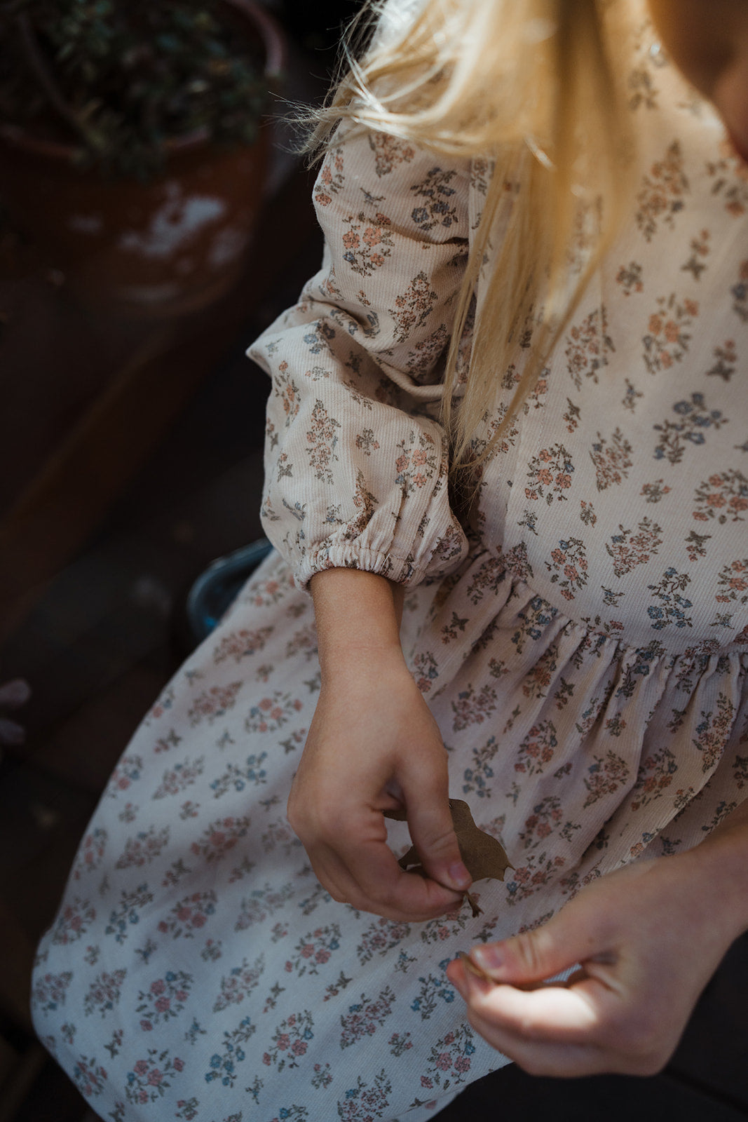 Girls Cotton Corduroy Floral Long Sleeves Dress