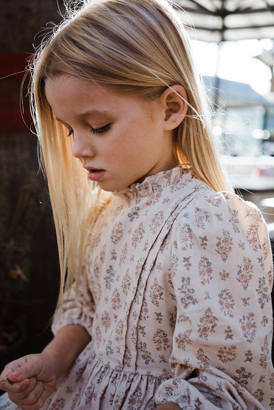 Girls Cotton Corduroy Floral Long Sleeves Dress