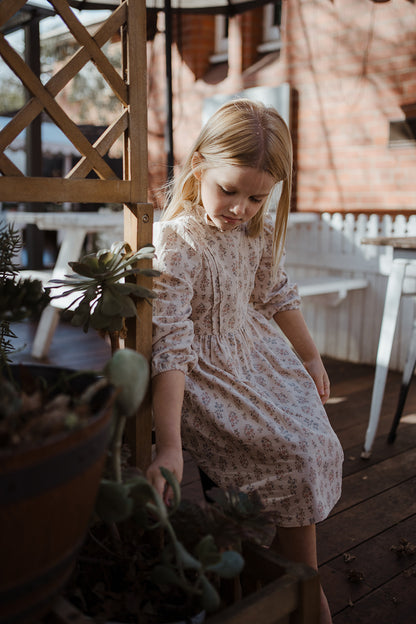 Girls Cotton Corduroy Floral Long Sleeves Dress