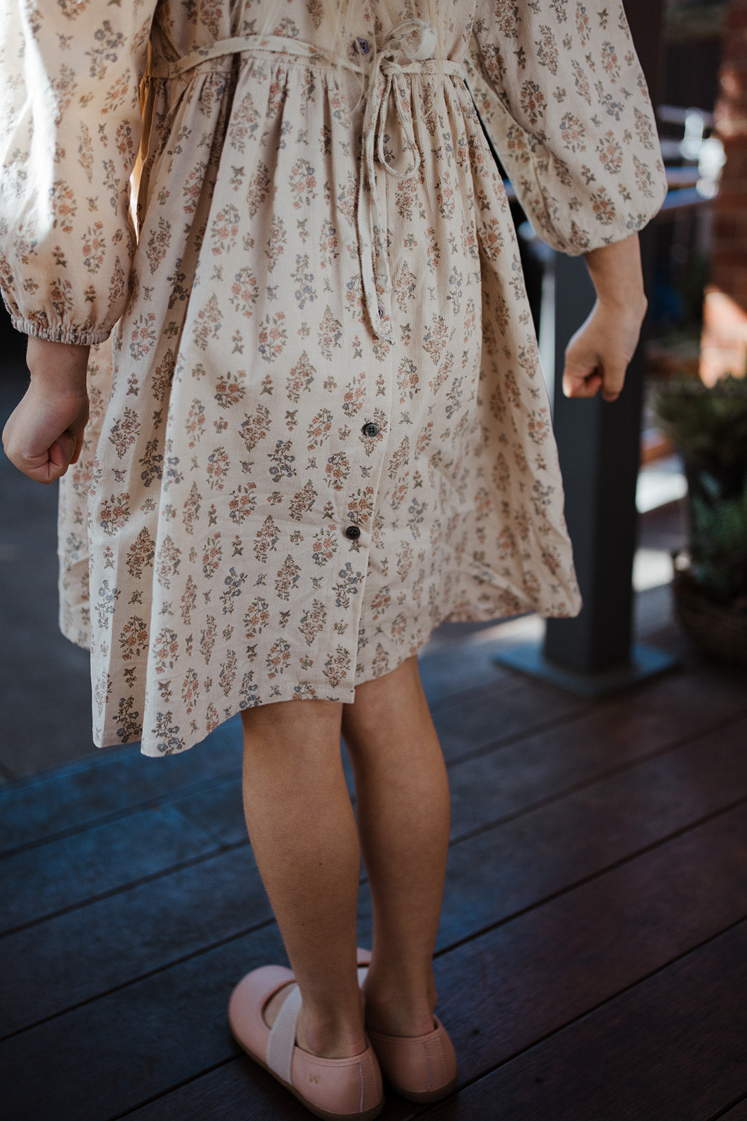 Girls Cotton Corduroy Floral Long Sleeves Dress