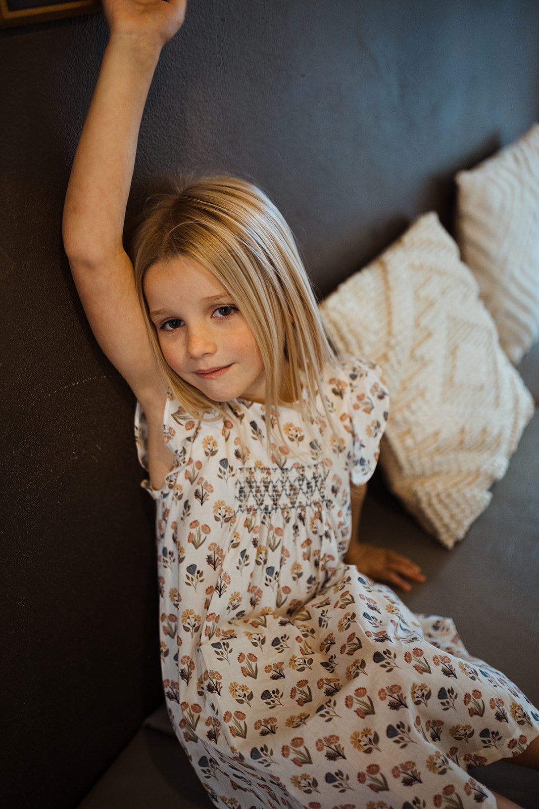 Girls Cotton Floral Smocking Dress