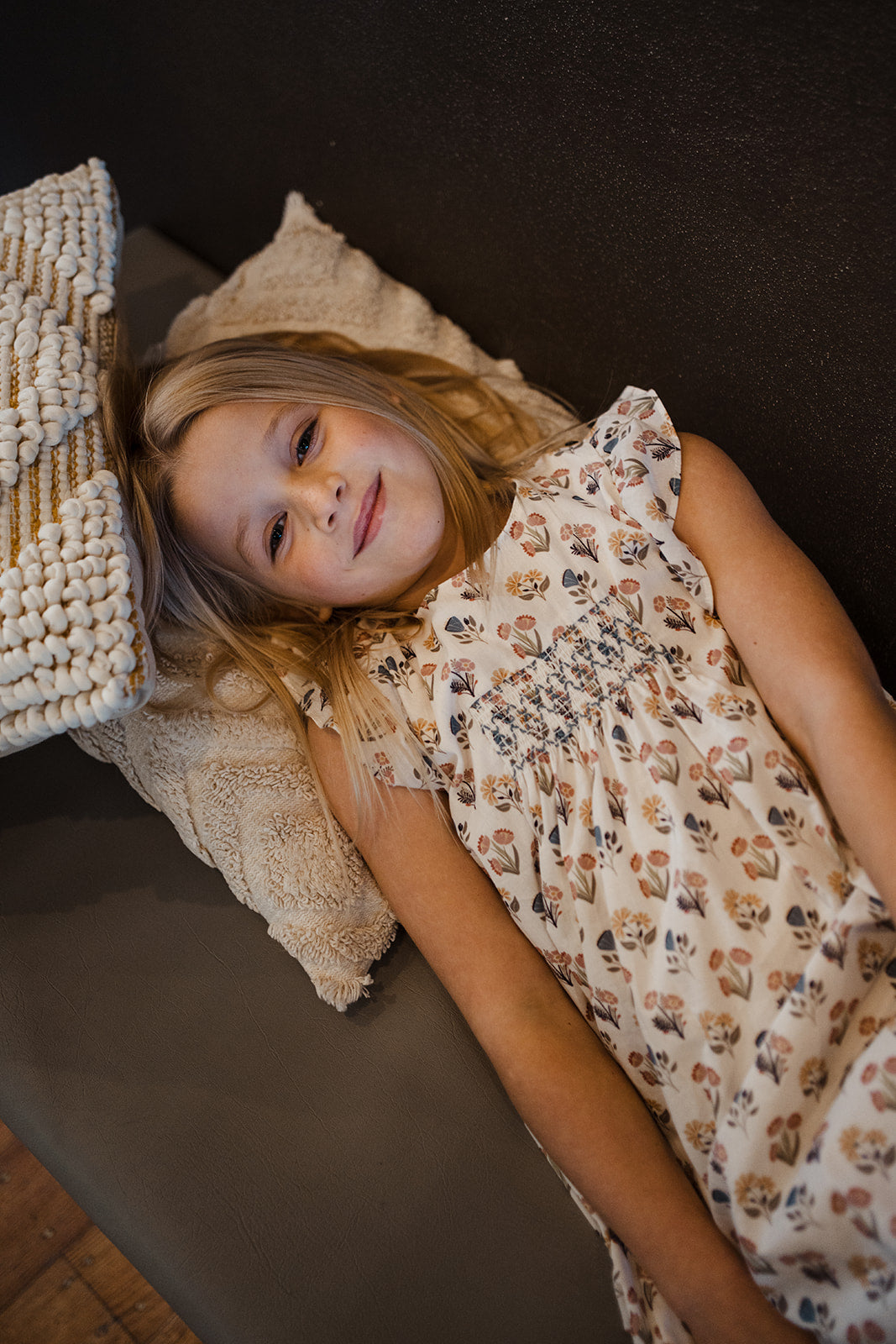 Girls Cotton Floral Smocking Dress