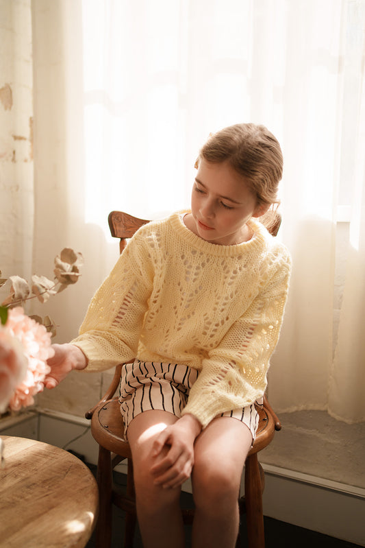 Wool-Blend Sweater with Bow Back Lemon Chiffon