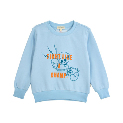 iMiN Kids Skull Love Fight Like a Champ Sweatshirt Sky Blue