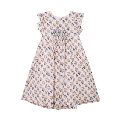 Girls Cotton Floral Smocking Dress
