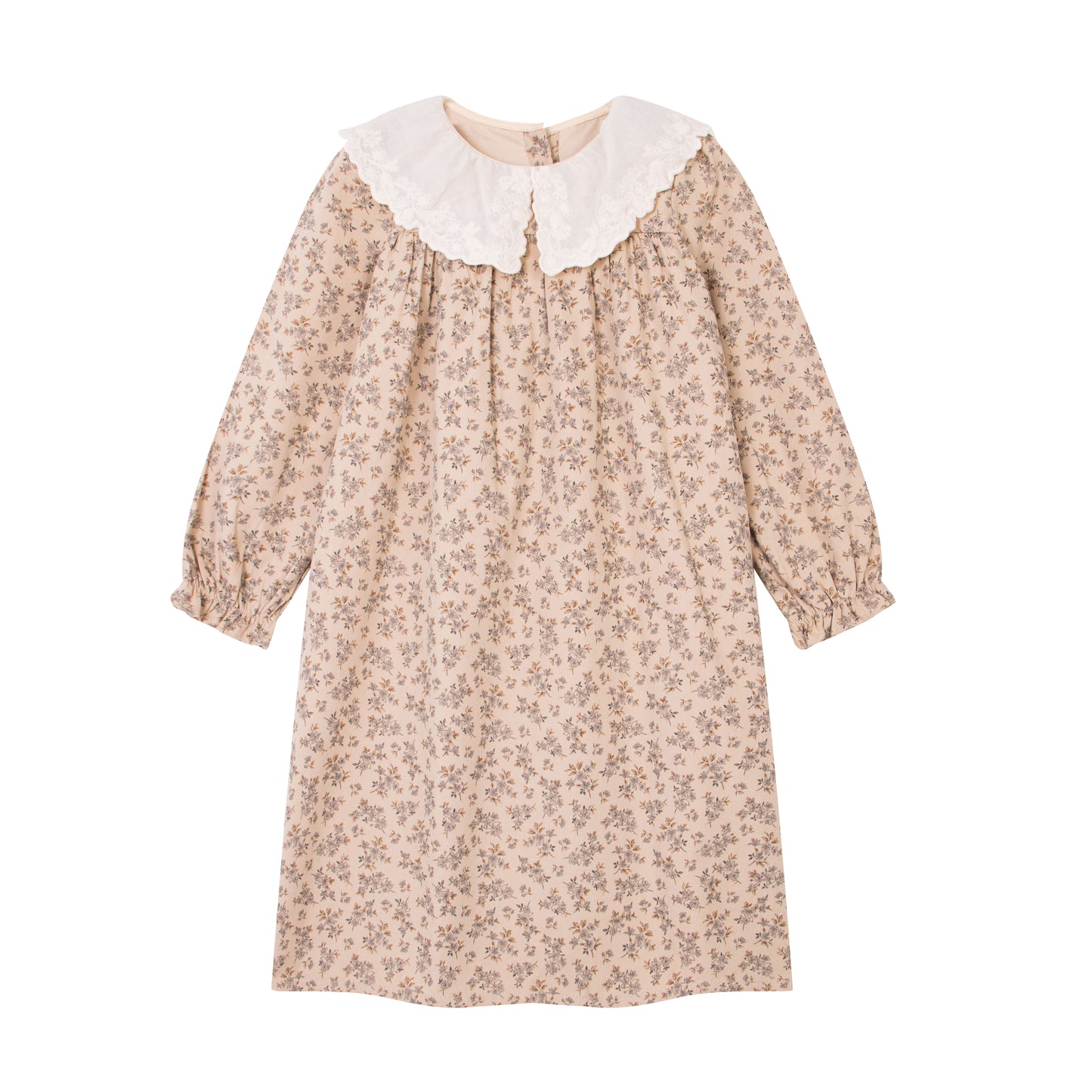 Girls Cotton Lace Collar Floral Long Sleeves Dress