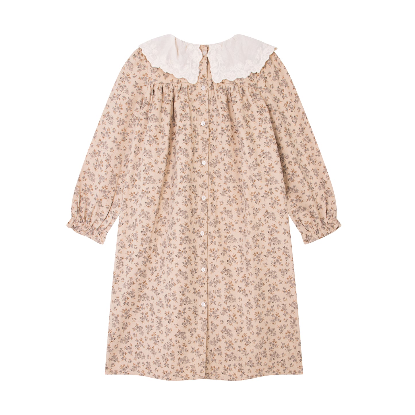 Girls Cotton Lace Collar Floral Long Sleeves Dress