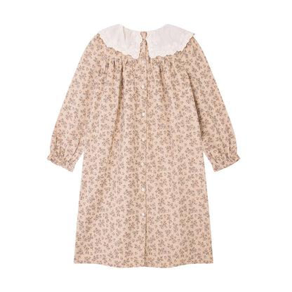 Girls Cotton Lace Collar Floral Long Sleeves Dress