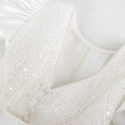Girls Birthday Dress with sequins and pearl buttons
