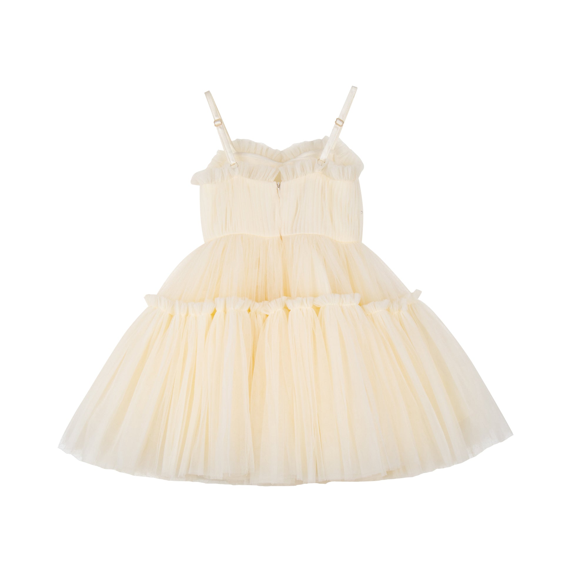 Beige Cream Elegant Girls Tutu Birthday Dress with hand-sewn pearls