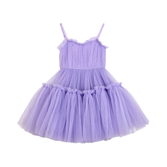 Pearl Daisy Purple Tulle Tutu Dress with hand-sewn pearls