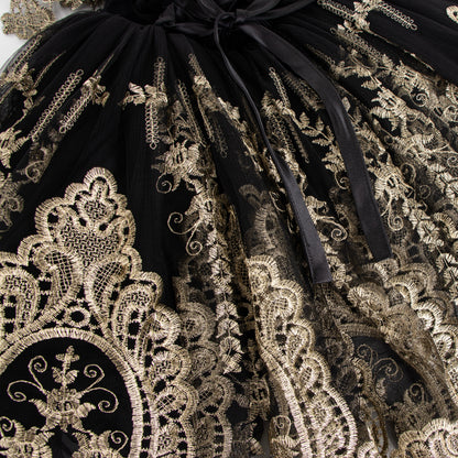 VELVET ROSE Black Velvet Golden Lace Embroidery Girls Occasion Party Dress