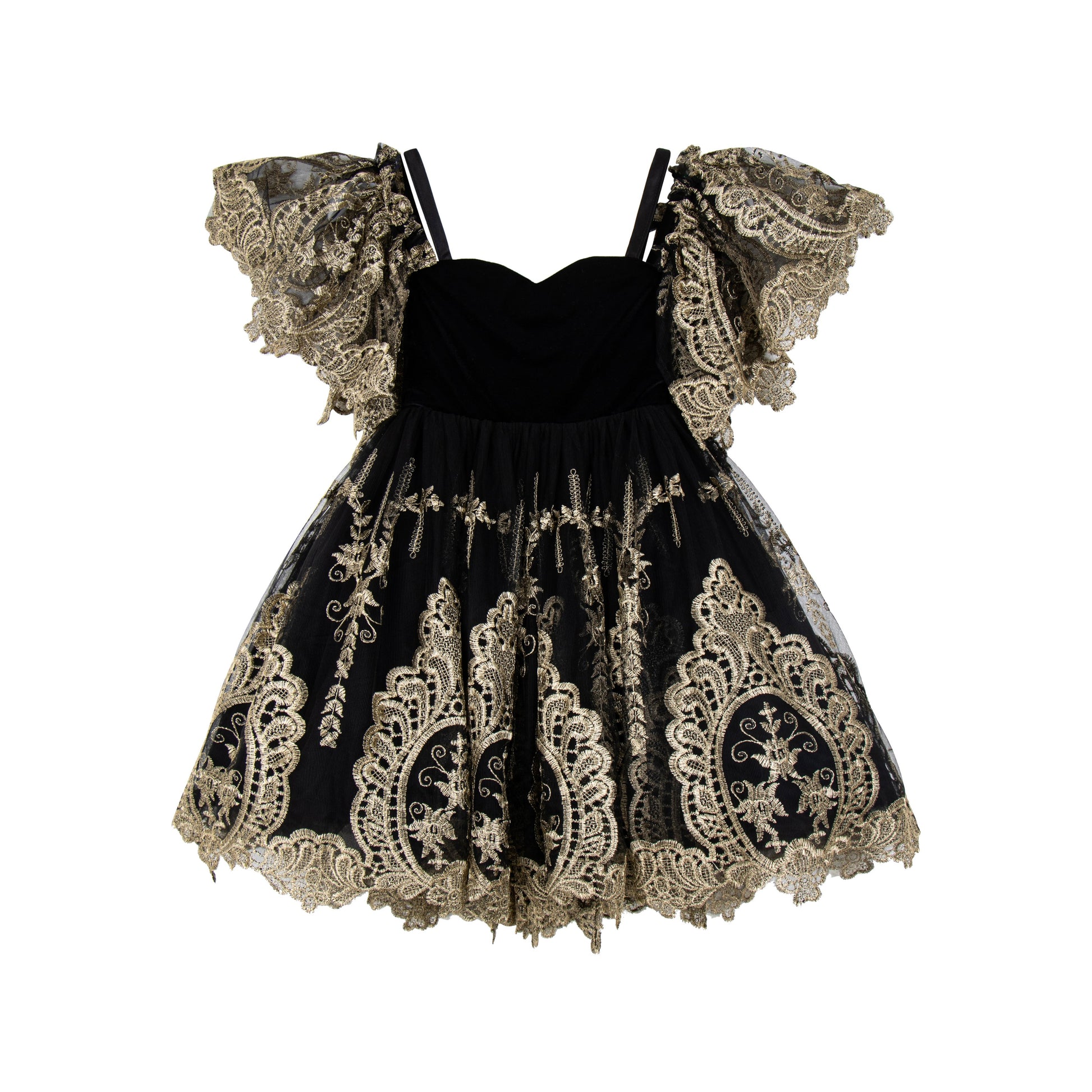 VELVET ROSE Girls Black Golden Lace Occasion Dress