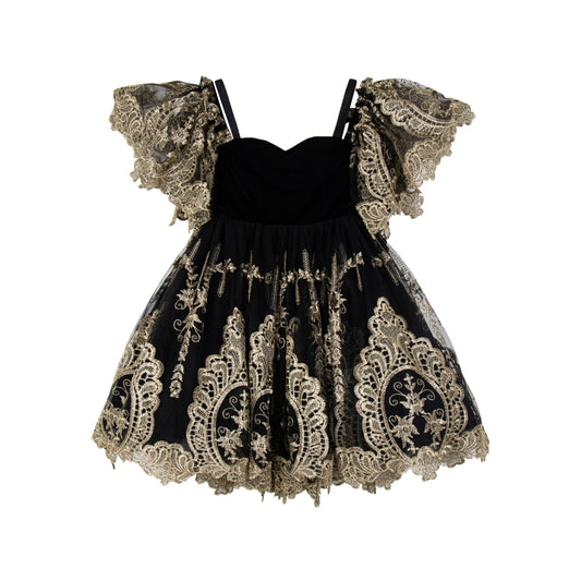VELVET ROSE Girls Black Golden Lace Occasion Dress