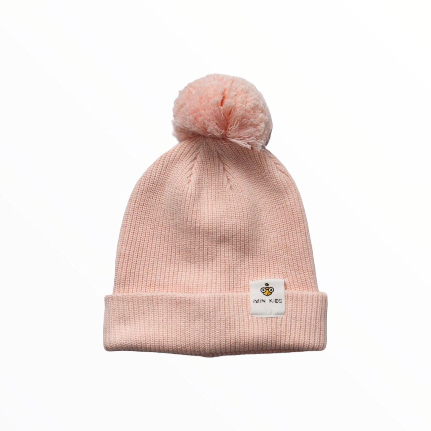 iMiN Kids Pom Pom Knit Cotton Beanie Coral Pink