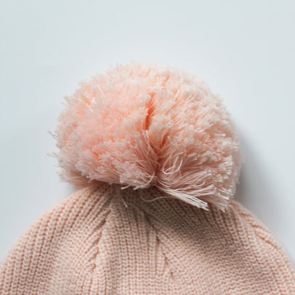 iMiN Kids Pom Pom Knit Cotton Beanie Coral Pink