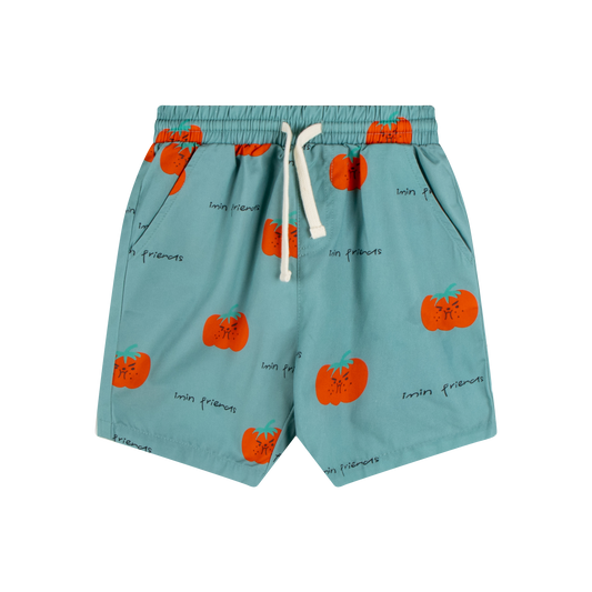 iMiN Kids Boys Knee Length Cotton Shorts Mineral Green Boom Tomato