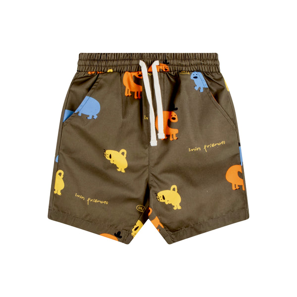 iMiN Kids Boys Knee Length Cotton Shorts Olive Monster Friends