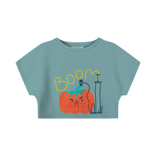 iMiN Kids Cropped T-shirt Mineral Green Boom Tomato