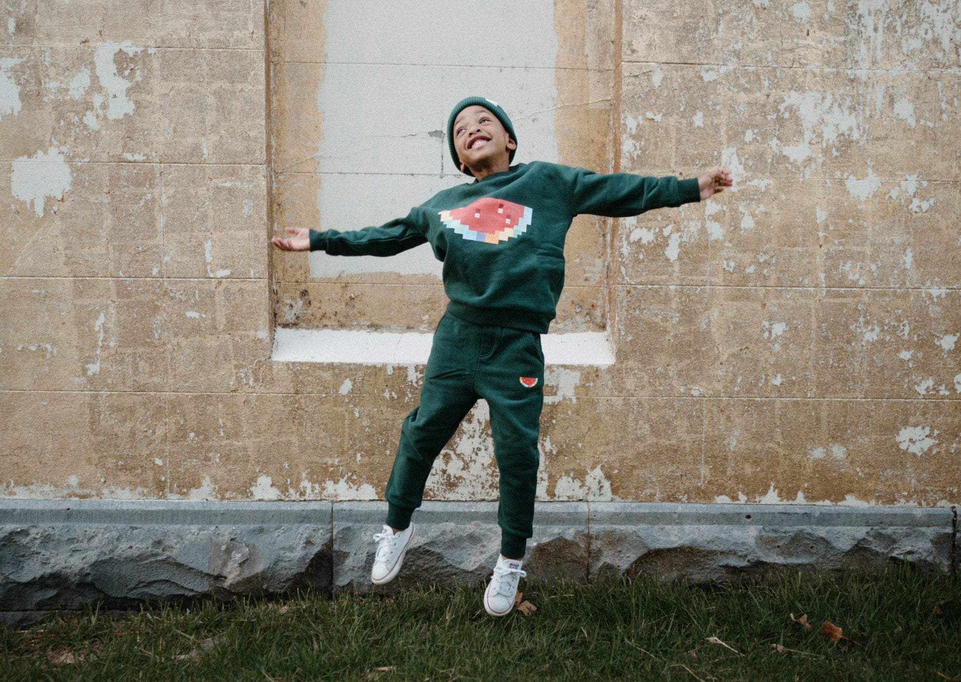 iMiN Kids Rainbow Pixel Watermelon Green Track Pants