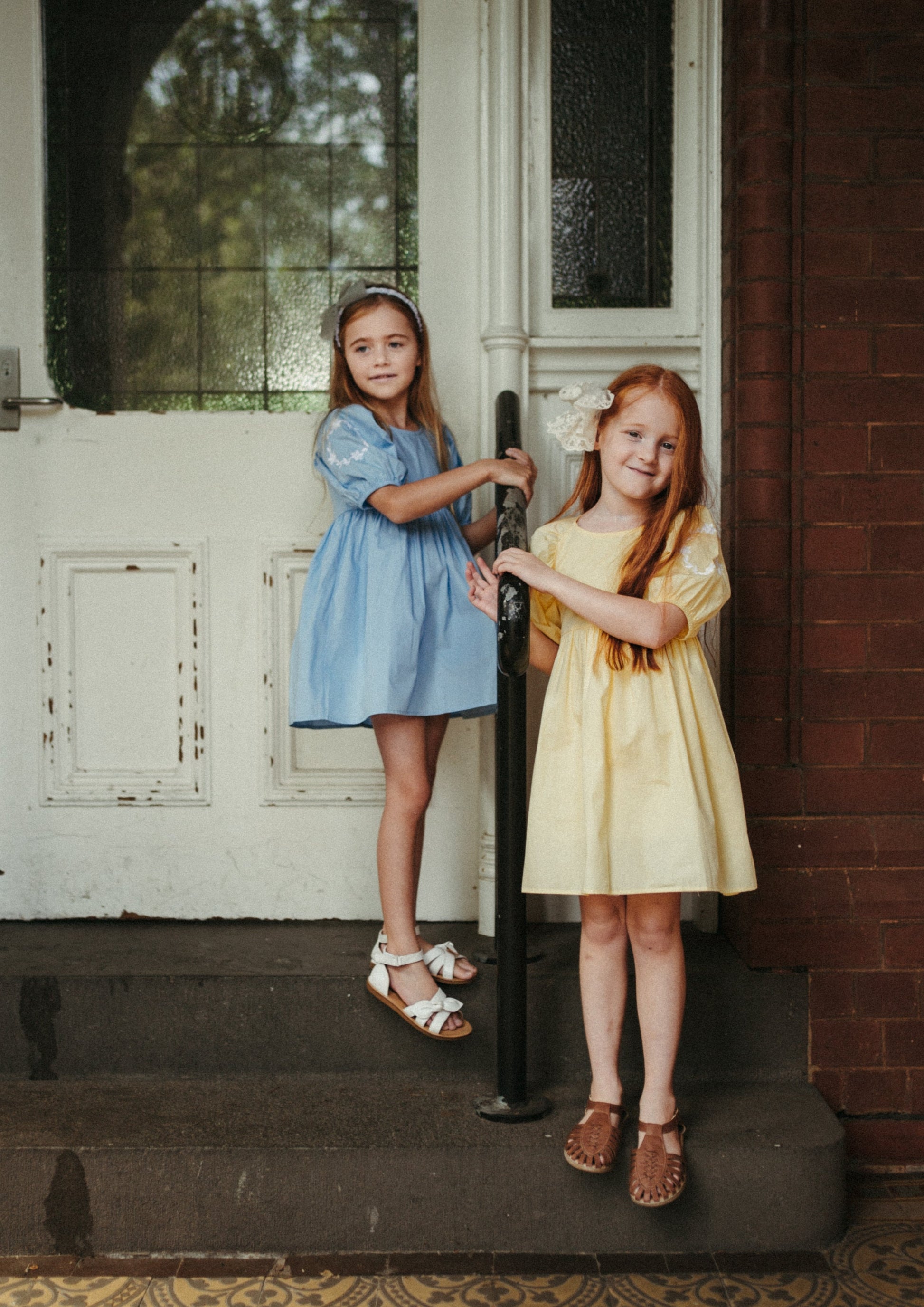 iMiN Kids Mini Me Girls Puff Sleeves Floral Embroidered Dress Mellow Yellow