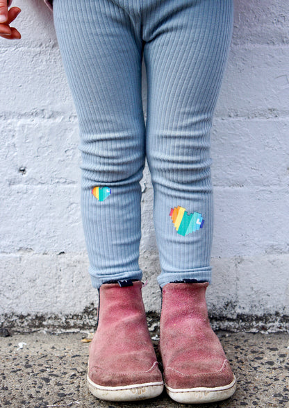iMiN Kids Girls Ribbed Leggings Dusty Blue Rainbow Heart