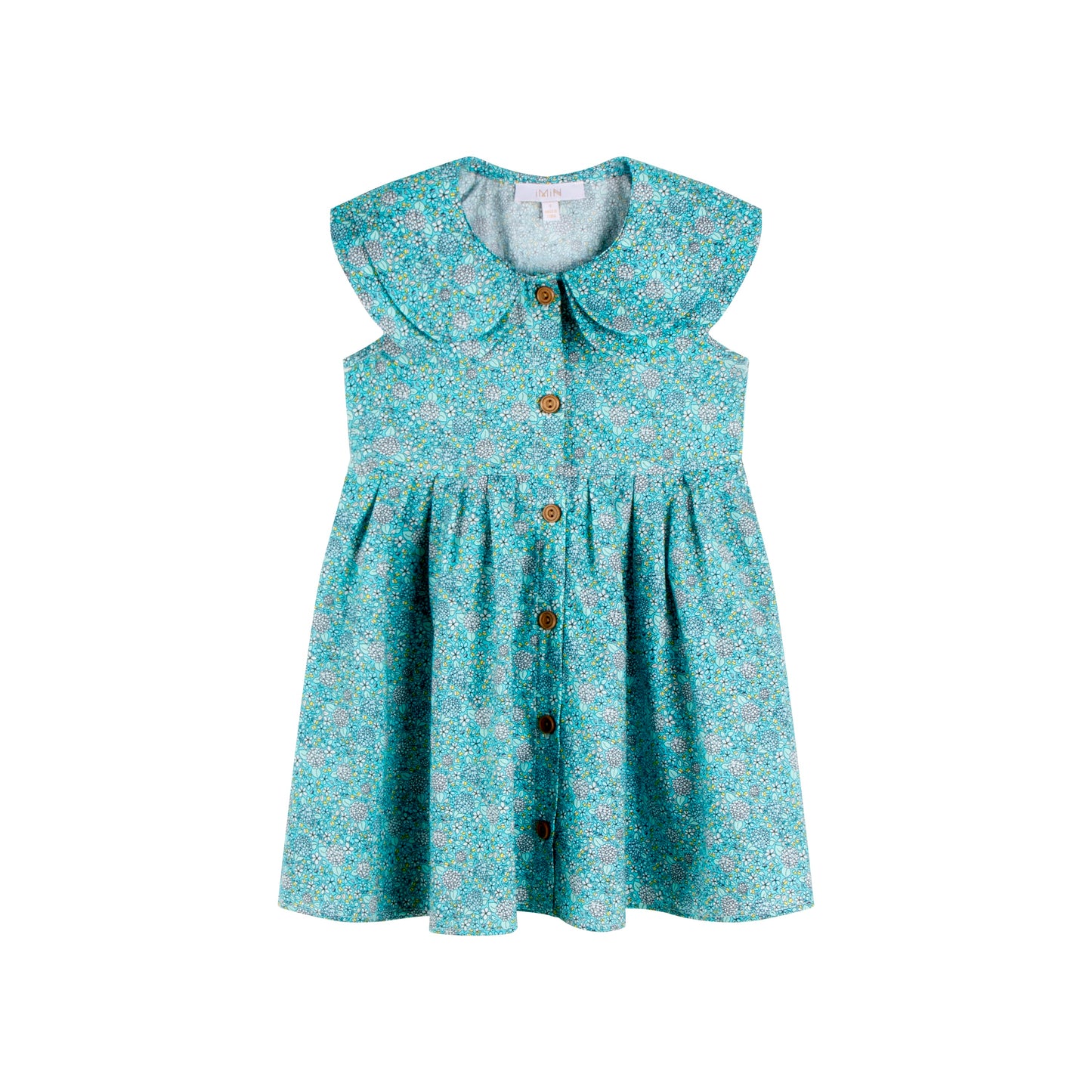 iMiN Kids Girls Double Peter Pan Collar Cotton Dress Green Hydrangea