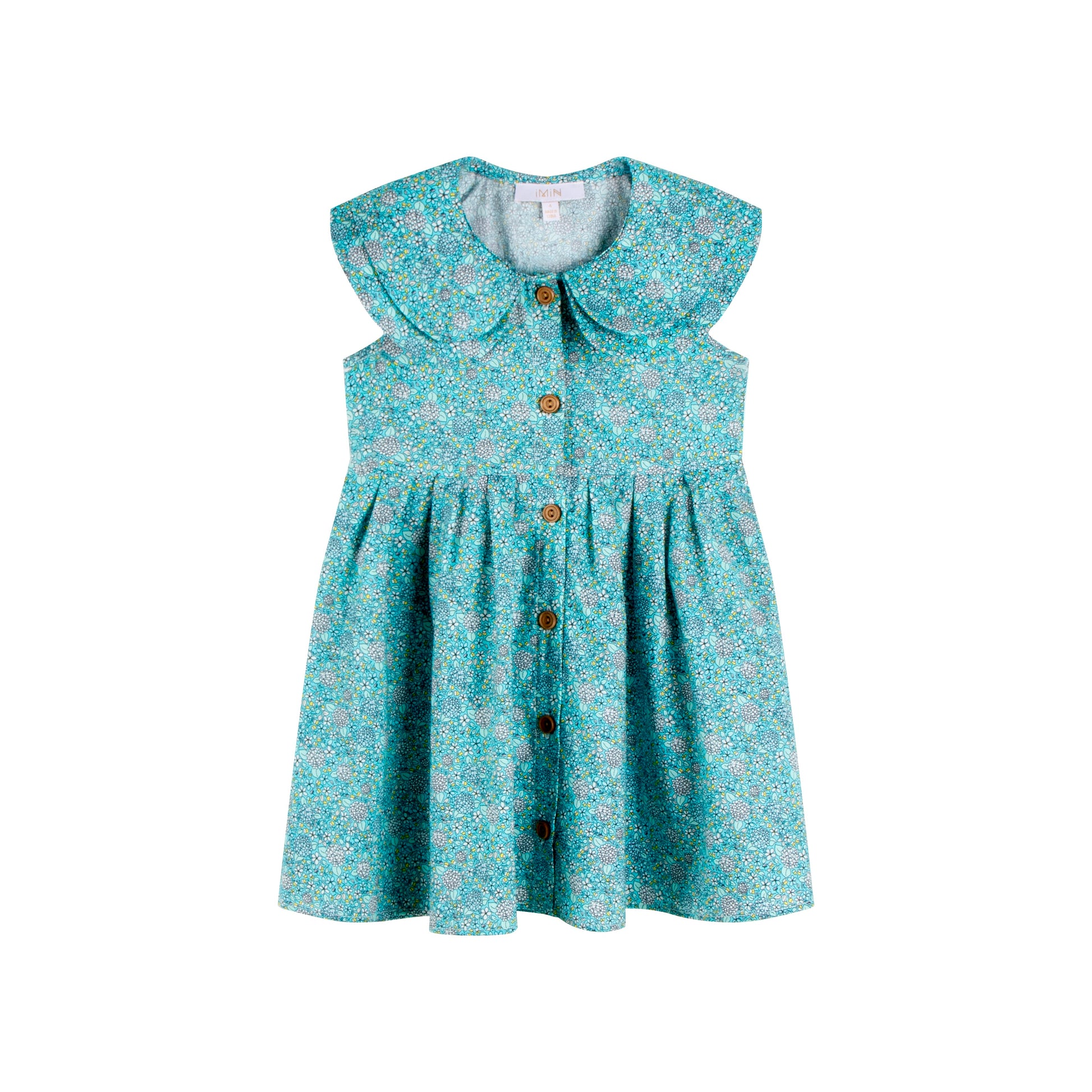 iMiN Kids Girls Double Peter Pan Collar Cotton Dress Green Hydrangea