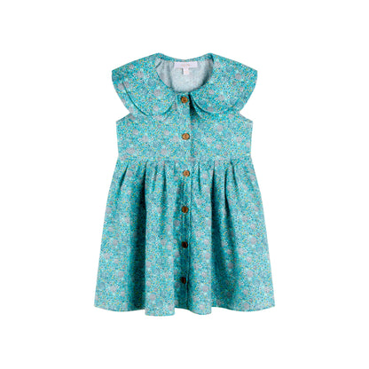 iMiN Kids Girls Double Peter Pan Collar Cotton Dress Green Hydrangea