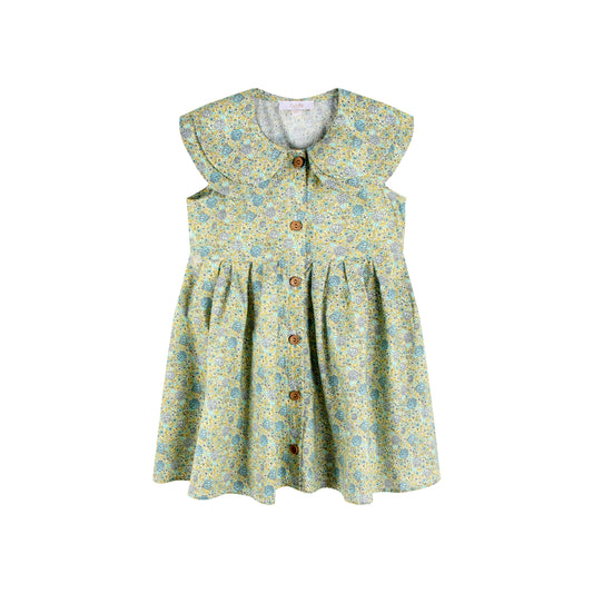 iMiN Kids Girls Double Peter Pan Collar Cotton Dress Yellow Hydrangea