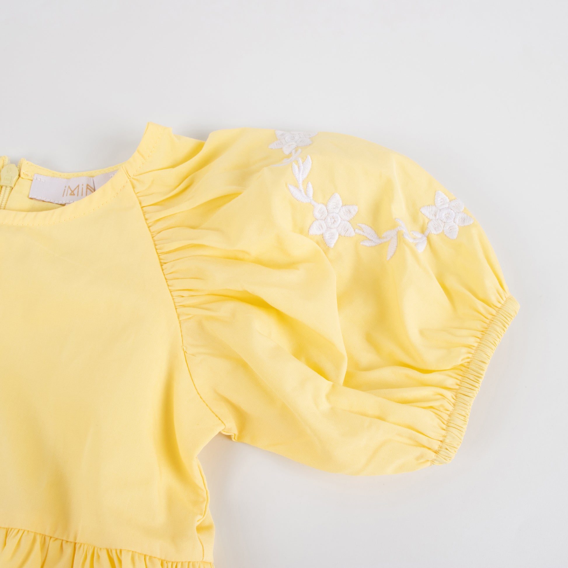 iMiN Kids Girls Puff Sleeves Floral Embroidered Vintage Holiday Dress Mellow Yellow