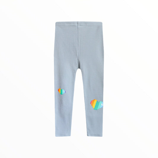iMiN Kids Girls Ribbed Leggings Dusty Blue Rainbow Heart