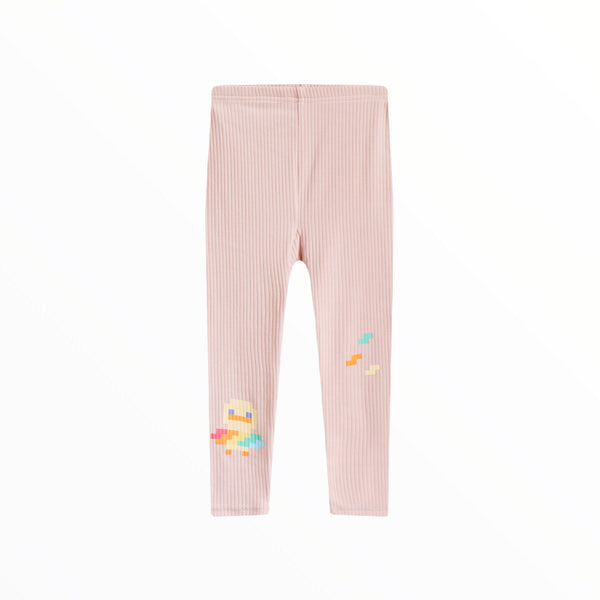 iMiN Kids Girls Ribbed Cotton Leggings Dusty Pink Duck