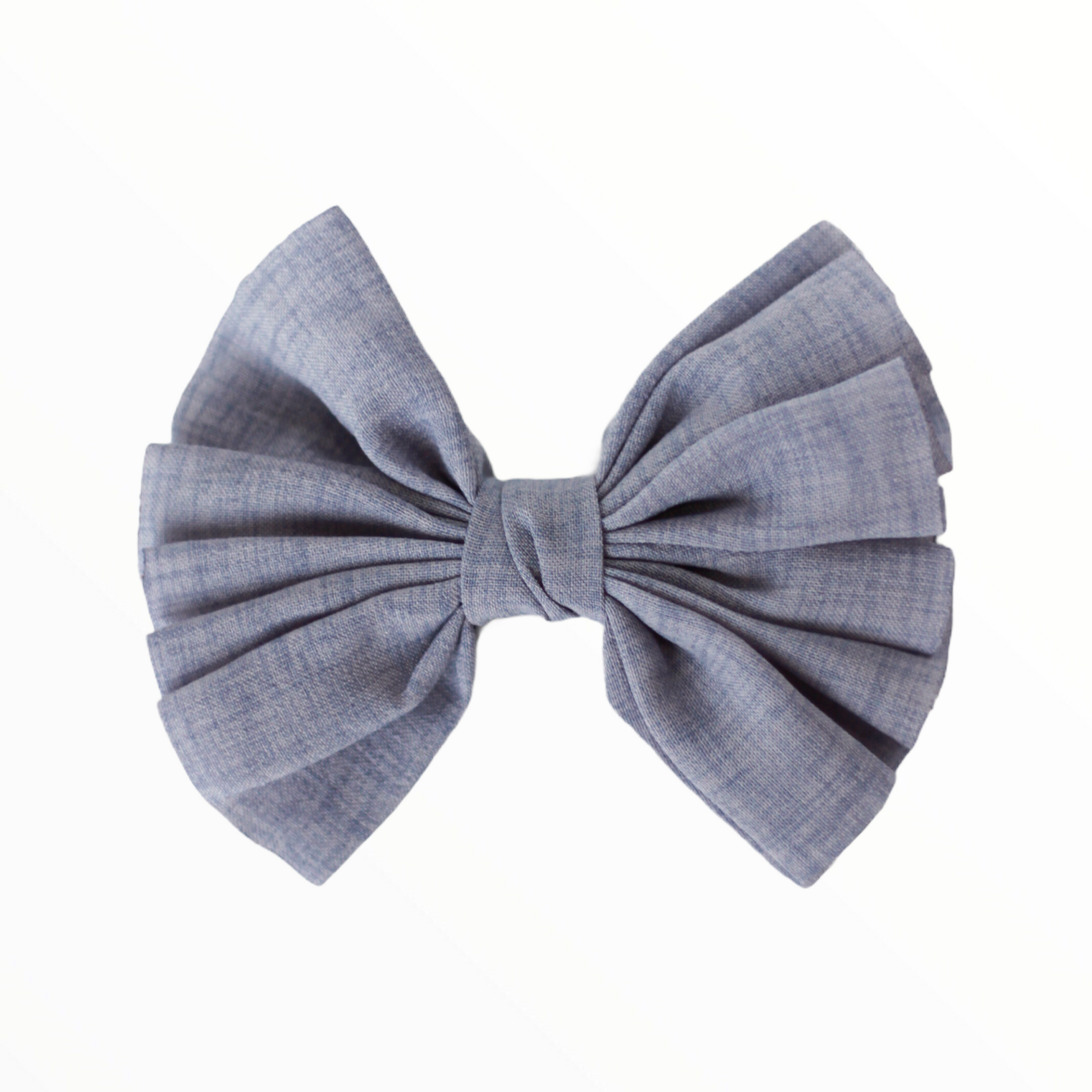 Girls Handmade Linen Pleated Bow Clip Grey Blue