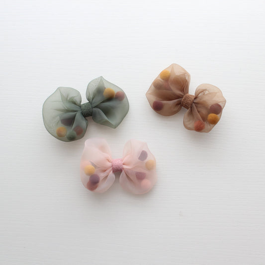 iMiN Kids Girls Pom-Pom Bow Hair Clips Pink Green Brown