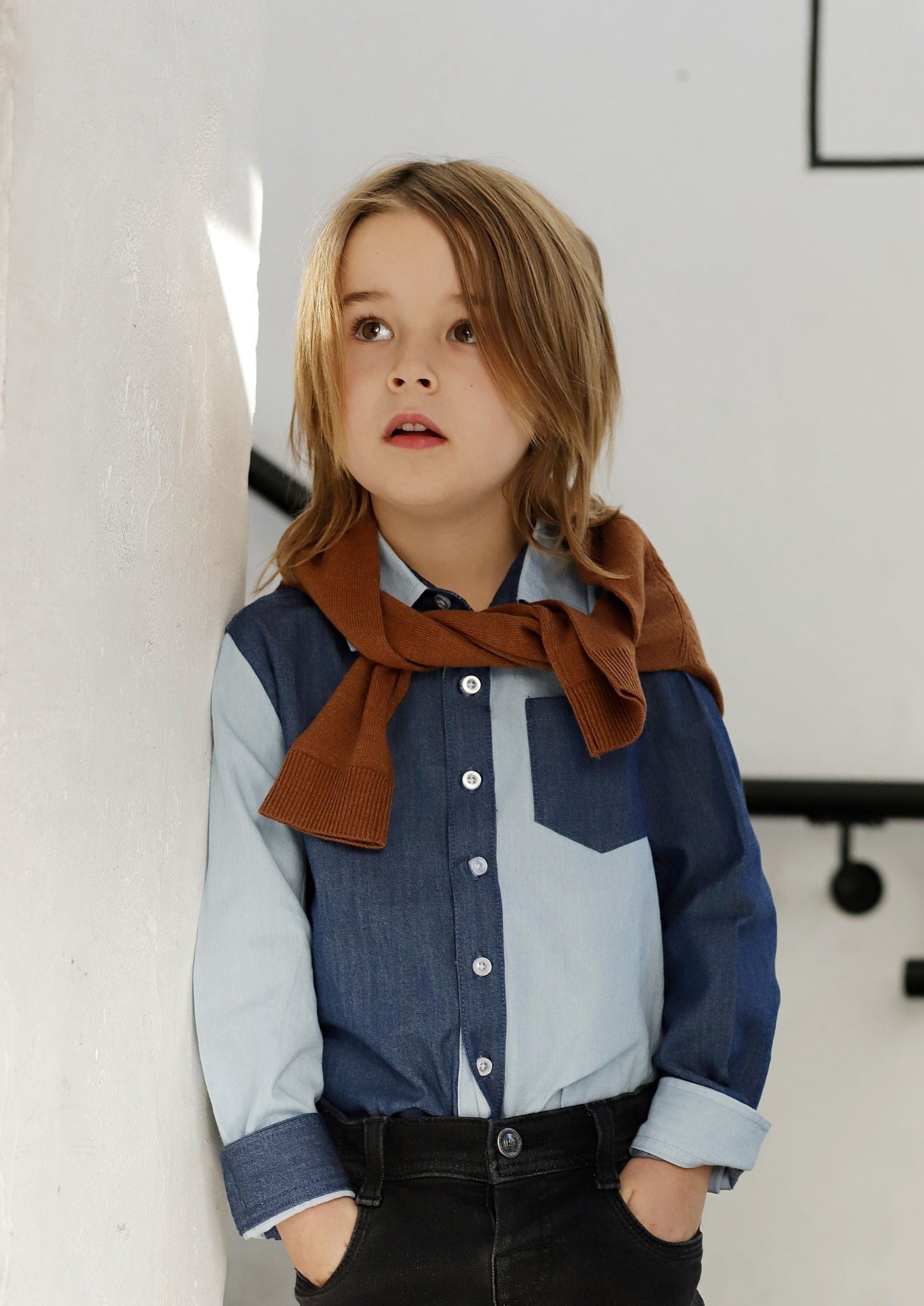 iMiN Kids Boys Denim Patchwork Shirt