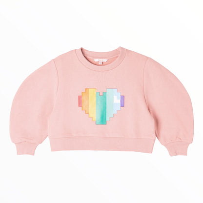 iMiN Kids Girls Rainbow Heart Balloon Sleeves Dusty Pink Cropped Sweatshirt