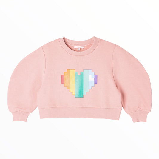 iMiN Kids Girls Rainbow Heart Balloon Sleeves Dusty Pink Cropped Sweatshirt