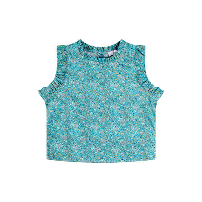 iMiN Kids Girls Ruffles Sleeveless Blouse Green Hydrangea