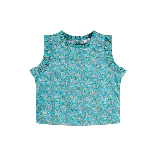 iMiN Kids Girls Ruffles Sleeveless Blouse Green Hydrangea