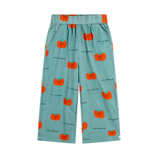 iMiN Kids Wide Leg Cotton Pants Mineral Green Boom Tomato