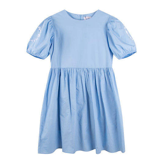iMiN Women's Puff Sleeves Floral Embroidered Mini Me Matching Dress Powder Blue