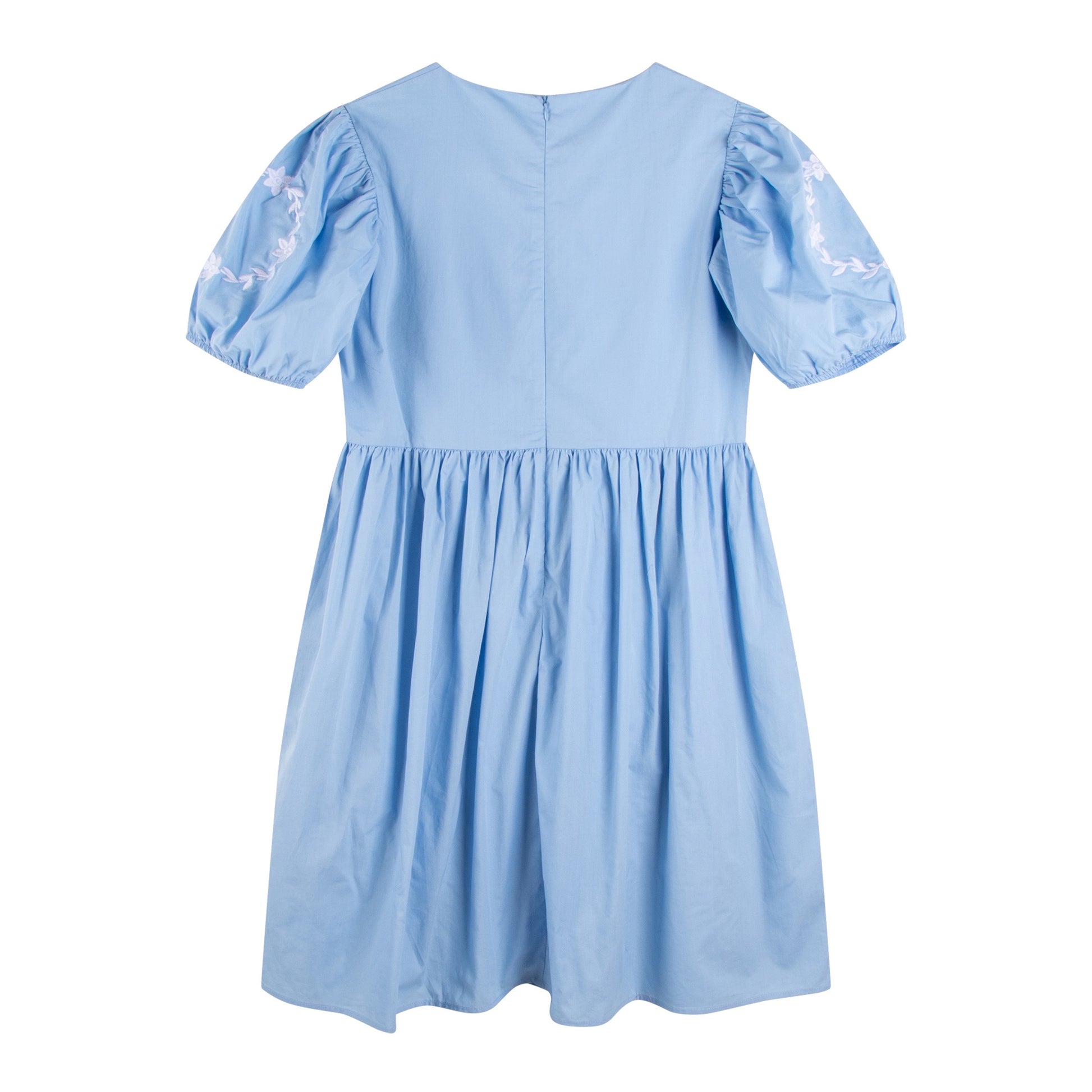 iMiN Women's Puff Sleeves Floral Embroidered Mini Me Matching Dress Powder Blue