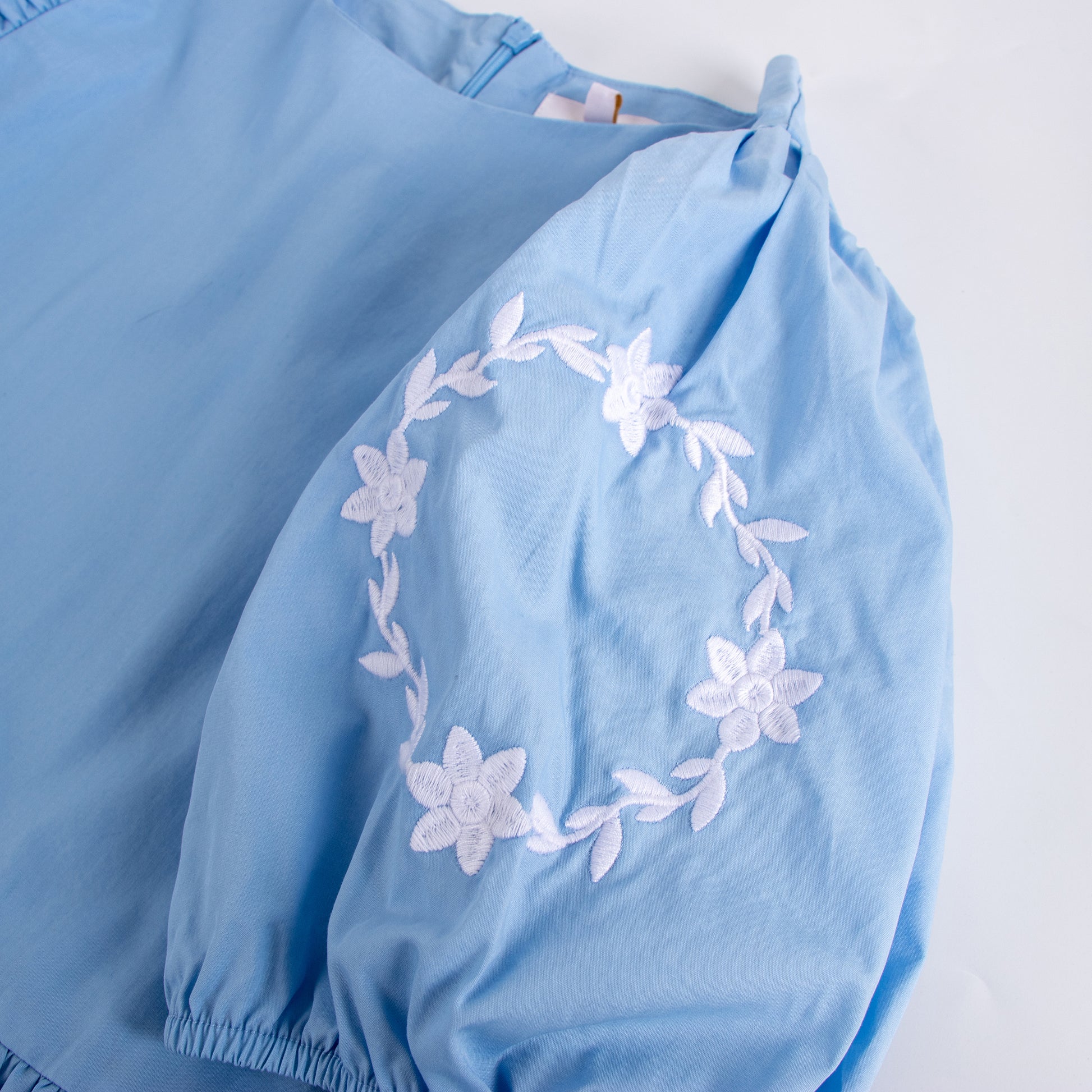 iMiN Women's Puff Sleeves Floral Embroidered Dress Powder Blue