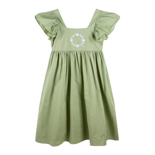 iMiN Mini Me Women's Ruffles Sleeves Floral Embroidered Summer Dress Sage